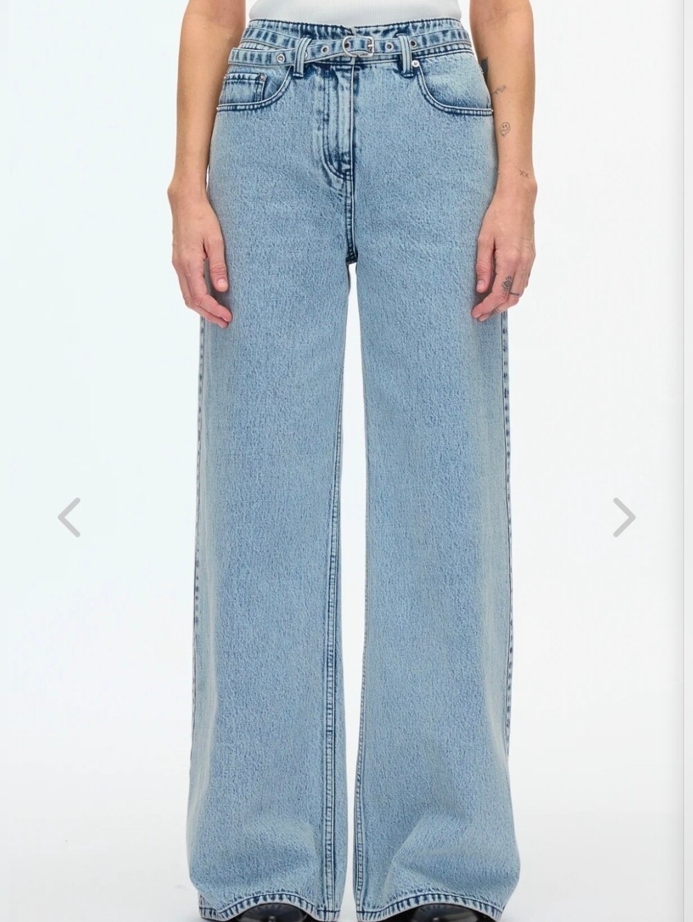 3.1 Phillip Lim Belted High Rise Wide-Leg Jeans, Malibu Blue - Size 12